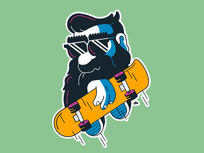 Shred Fred beard cool dude skateboard. skateboarding skater sunglasses