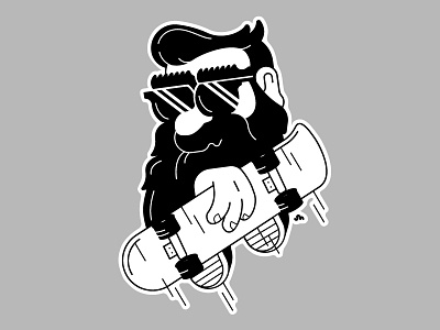 Shred Fred B&W beard cool dude skateboard. skateboarding skater sunglasses