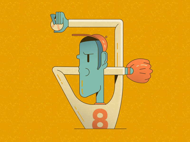 “It ain't over 'til it's over.” chewing glove illustration pitcher baseball