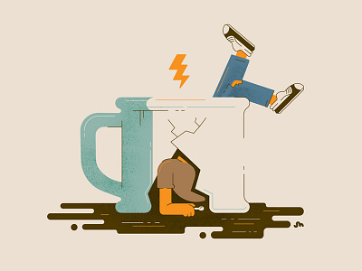 Coffee Struggles bolt coffee cracked illustration leak lightning mug spoon