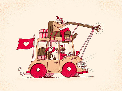 Lovely Exploration car dog doodle drawing explore explorer flag heart illustration love telescope travel