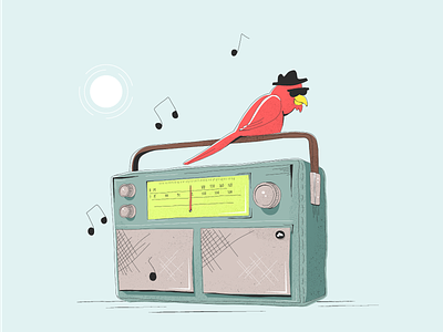 Good Vibes bird boom box cardinal illustration music radio sun sunglasses