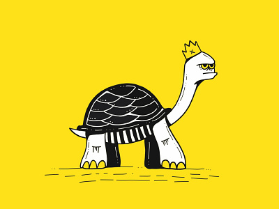 Slow and Steady... blak and white crown drawing illustration king royal turtle yellow