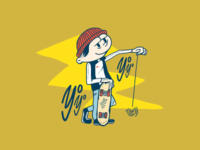 Clean Old Fun 90s dude illustration skateboard yoyo