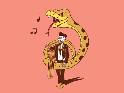 Bring the Horns illustration music musician notes skeleton skull snake tuba