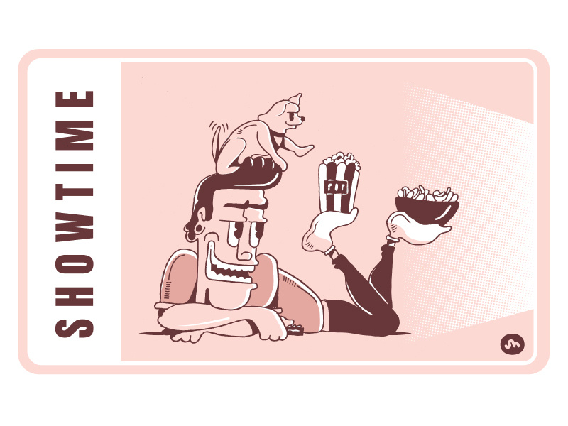 SHOWTIME remote dog snacks chips popcorn showtime show tv daily life illustration