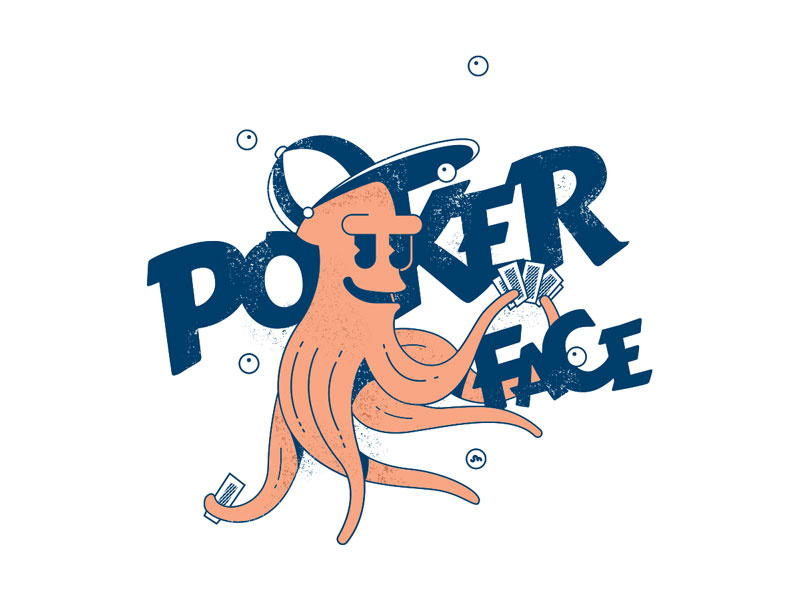 Poker Face illustration hat poker face octopus poker cards playing cards