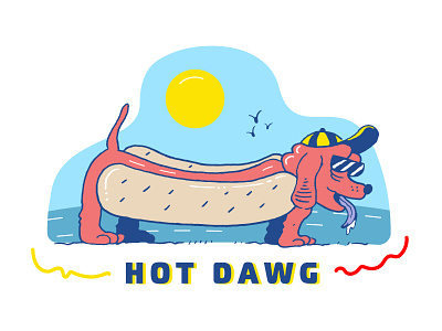 Hot Dawg doodle drawing hot dog illustration summer weiner dog