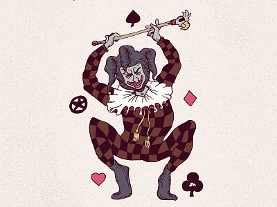 Joker bird clover diamond eye patch heart illustration joker playing card star