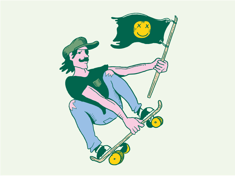 Happyning Flag shredding eye patch rip jeans cap skateboard flag illustration