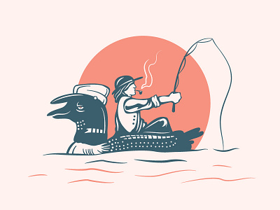 Looney Ride boat canadiana cartoon doodle drawing dude fishing fishing rod loon pipe
