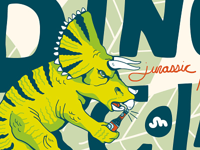 Jurassic Fresh cola dino dinosaur doodle drawing drink. fresh jurassic triceratops