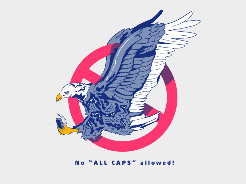 No "ALL CAPS" trump america tweet phone eagle illustration