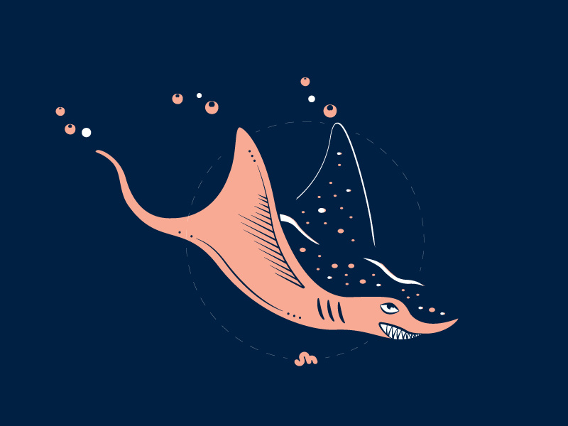 The Stinger ray illustration bubble water creature ocean sting ray