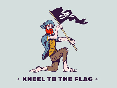 Flag beard drawing flag hat illustration kneel kneeling pirate red