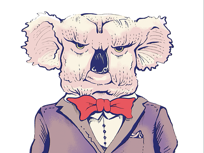 WIP bowtie cartoon colours comic detail doodle fancy handdrawn illustration ink koala koala bear process suit