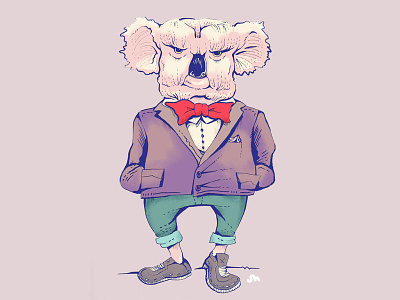 Red Bow-Tie bow tie detailed drawing fancy handrawn illustration koala koala bear red suit