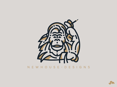 Orangutan ape artwork bold design geometric linework monkey orangutan pencil thick lines typography
