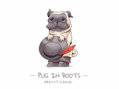 Pug in Boots Commission artwork character clean commissioned cute dog feather hat illustration pug pussinboots shrek