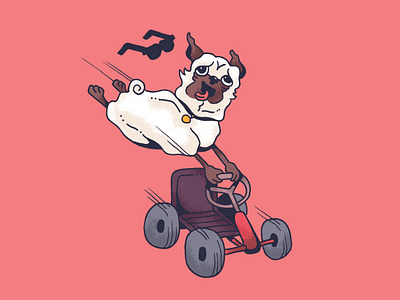 Go-Pug artwork commission dog doodle go go kart illustration pug