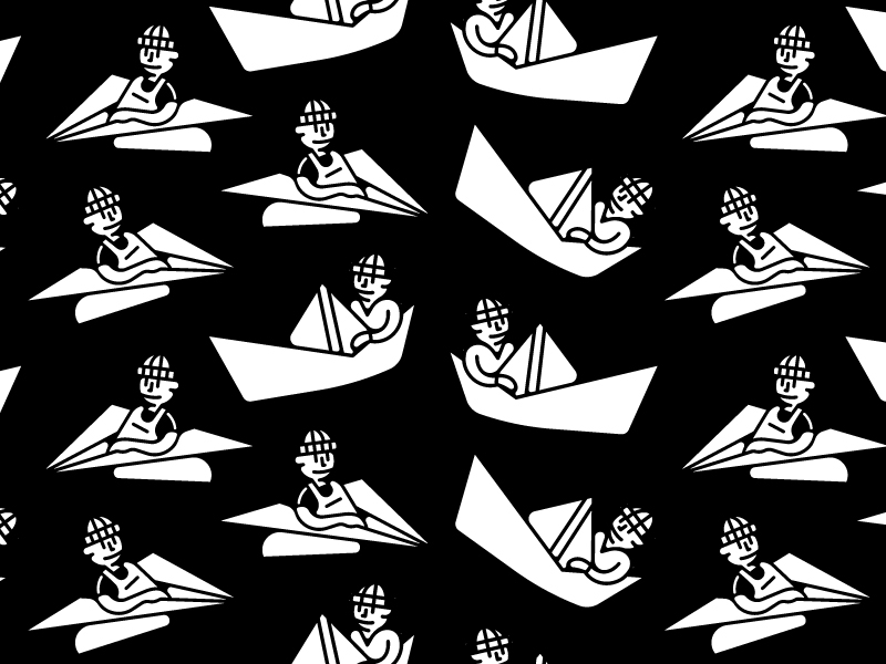 Paper Boys black and white design dudes gif illustration paper paperboat paperplane pattern