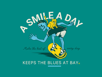 A smile a day... cat design dude green illustration quote ska skateboard smiley smiley face yellow