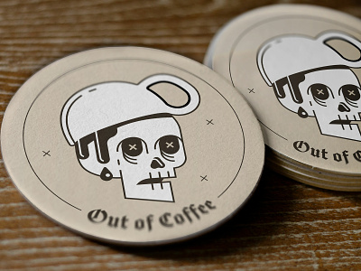 OUT OF COFFEE!! coaster coasters coffee contest dead drink freebie hat linework mug skull sticker mule