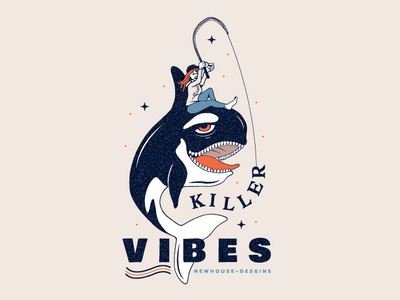 Killer Vibes design doodle drawing fishing girl il illustration killer whale vibes whale