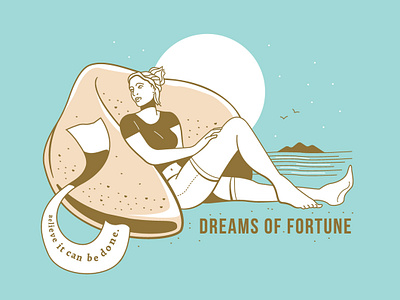 Fortune Cookie beach cheesy collage composition concept design dreams fortune cookie girl illustration quote