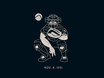 Today in History ... 1951 baseball black and white catcher gritty history illustration logo new york november texture yankees