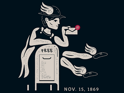 Nov. 15 1869 black and white hermes history illustration mail mailbox post postal series today in history wings