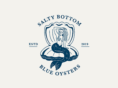 Mermaid and Oyster Logo gritty illustration logo mermaid ocean oyster seafood simple texture vintage