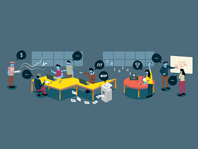 Open Office Distractions challenge chaos distracting distractions illustration isometric lightning bolt office open office twitter banner work