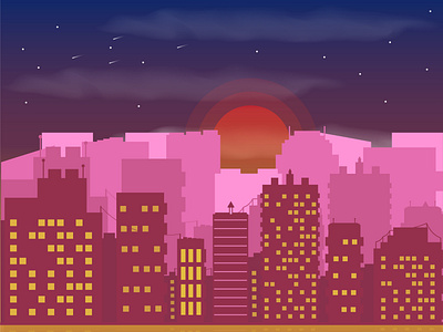 City Illustration Vector towards the evening