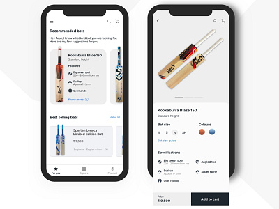 Cricket Bat Store app design ecommerce app product page sports app ui design ui inspiration