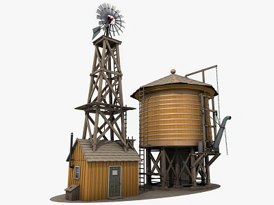 3d Water Tower And Windmill