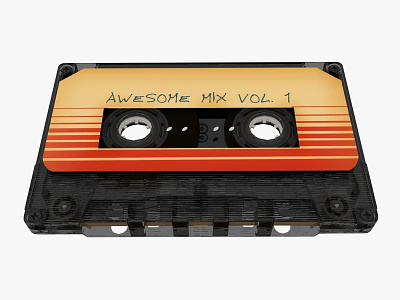 Cassette Tape „Awesome mix“ 3d 3d art 3dsmax 80s analog art audio awesome cassette guardians of the galaxy marvel mix mix tape music play record retro sound stereo tape