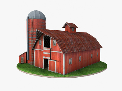 Red Barn And Silo 3d 3d art 3dsmax barn building farm farm logo farming grain hay landscape midwest midwestern old plant ranch red silo west wooden
