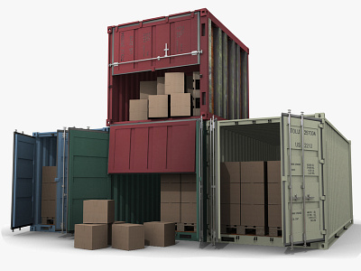 Set 4 Shipping Containers 3d Models