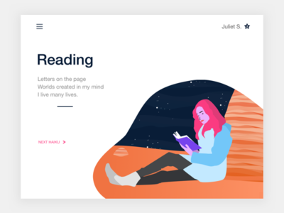 Girl Reading in Space haiku illustration reading space vector