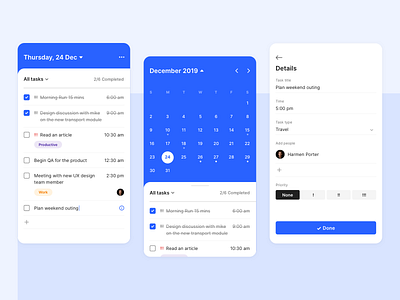 To Do list manager backdrop calendar ui color theory create new task list materialdesign minimal design task manager to do app typography