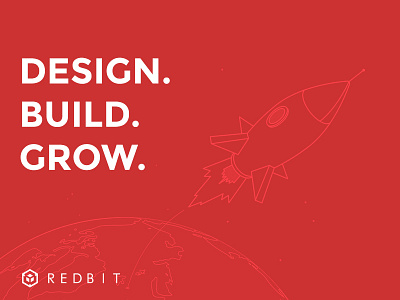Redbit - Design. Build. Grow earth illustration line art rocket splash stars