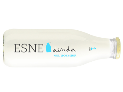 Esne denda blue bottle brand branding denda design esnea food graphic design graphicdesign identity leche litro logo milk packaging shop shops
