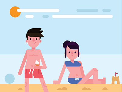 Time for summer beach character clouds flat icecream illustration minimal sun