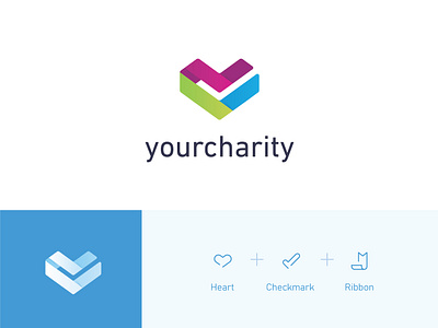 YourCharity cause charity checkmark donate donation heart logo not for profit ribbon tick