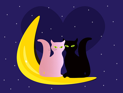 A couple cats in love animals cat graphic design illustration love midnight moon picture vector