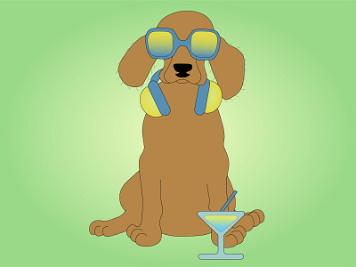 Spaniel dog in sunglasses with headphones