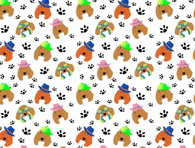 A spaniel dog pattern with 4 characters animal background cartoon character cute dog funny graphic design illustration seamless pattern spaniel dog texture toy vector wallpaper white