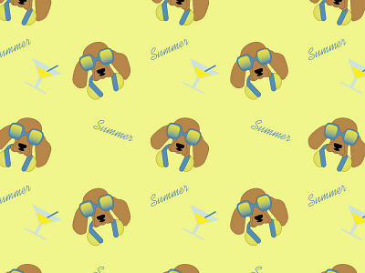 A pattern with spaniel dogs in sunglasses and headphones