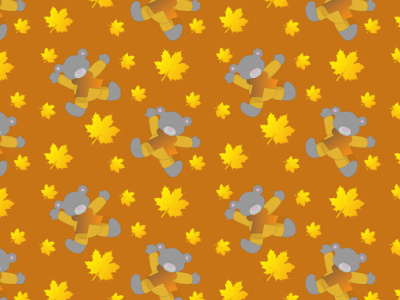 A seamless pattern with teddy bears in autumn animal autumn bear bear in warm clothes cartoon character children graphic design gray illustration leaves seamless pattern toy vector